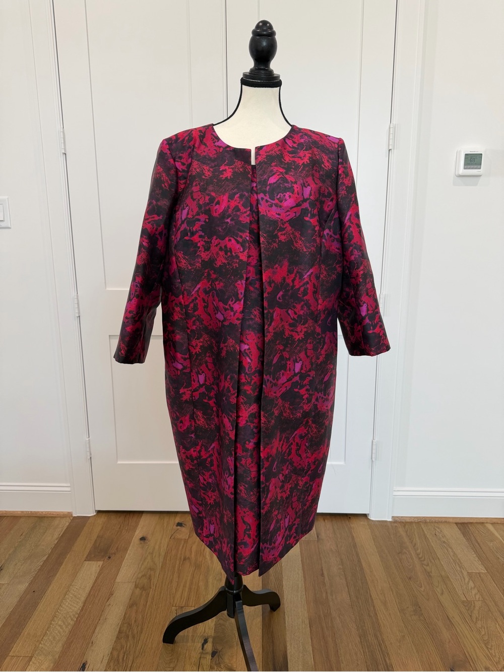 Kasper Women’s Size 18 Pink Black Floral Sheath Dress Jacket 2 Piece Suit